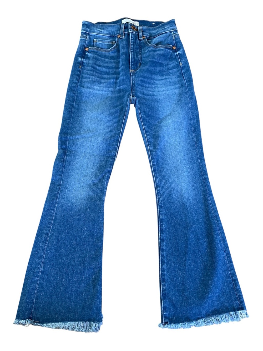 Loft High Waist Flare Crop Jeans with Frayed Hem. Size 00